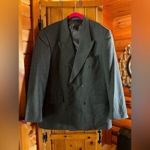Classic Vintage Double-Breasted Blazer - Charcoal Gray‎